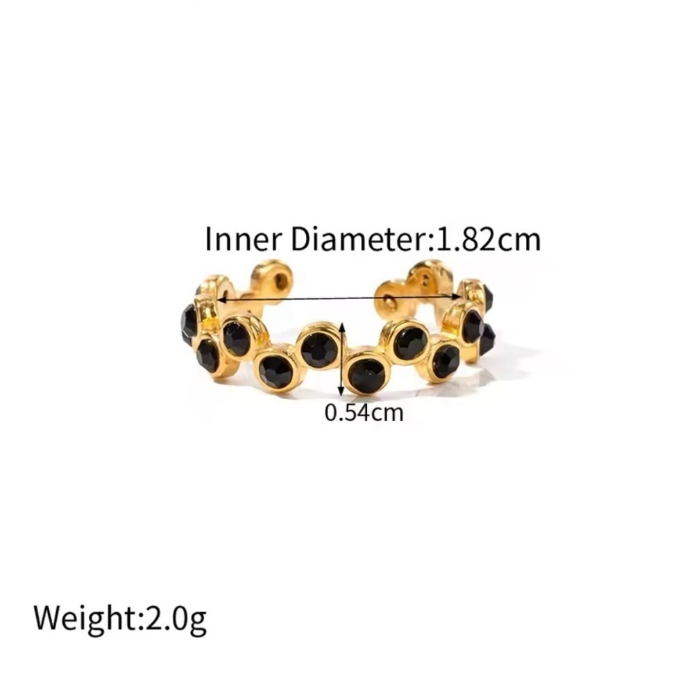 18k Gold Plated Black Cubic Zirconia Staggered Open Ring - Picture 4 of 7
